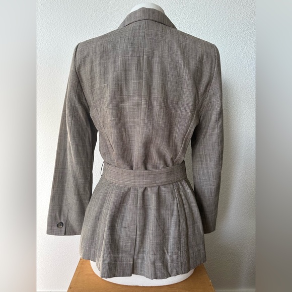 VTG Classiques Entier Grey Plaid Belted Wool Linen Blend Lined Blazer Jacket 12 - Picture 7 of 12